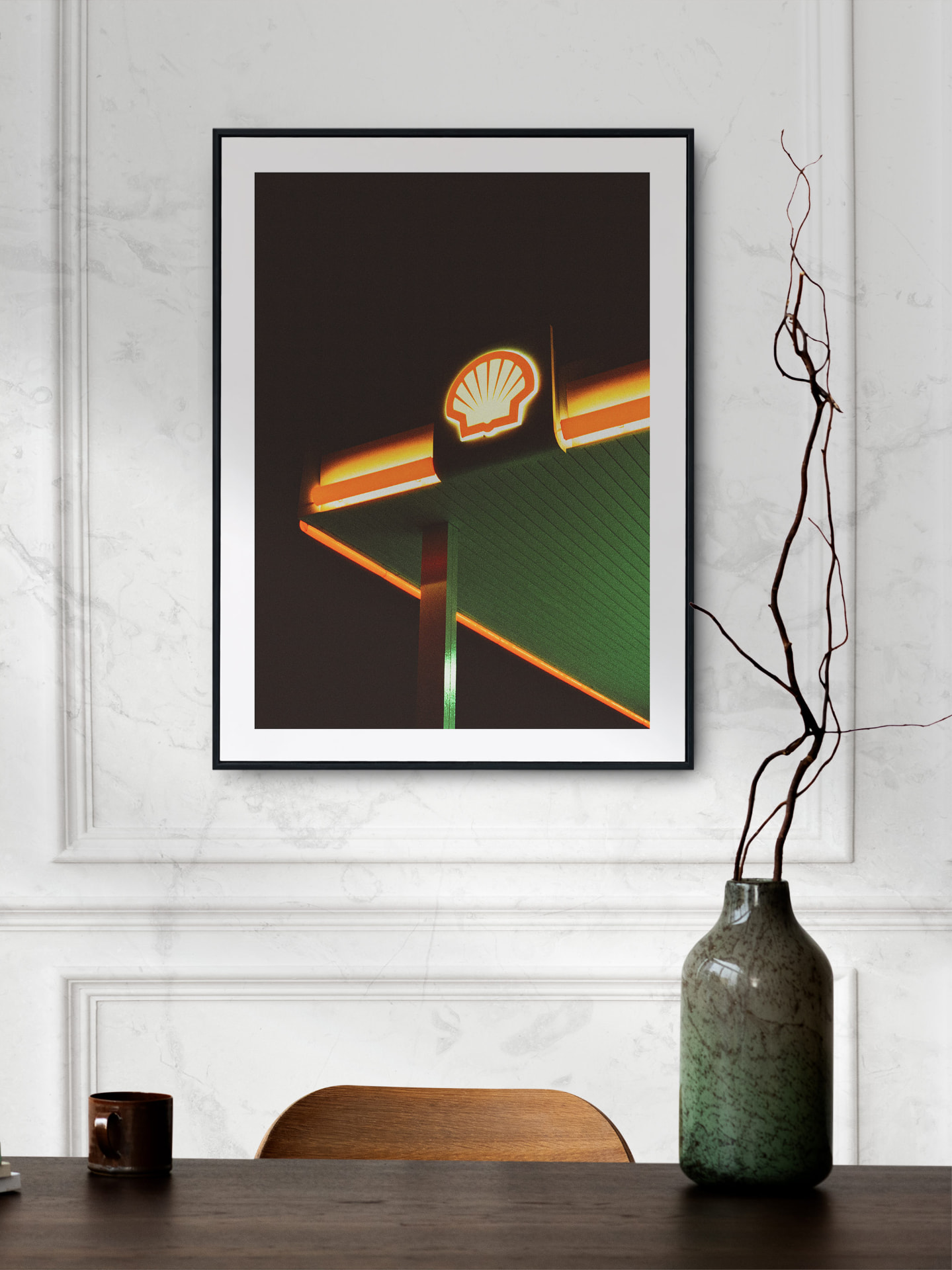 Shell petrol station photographic print in an interior