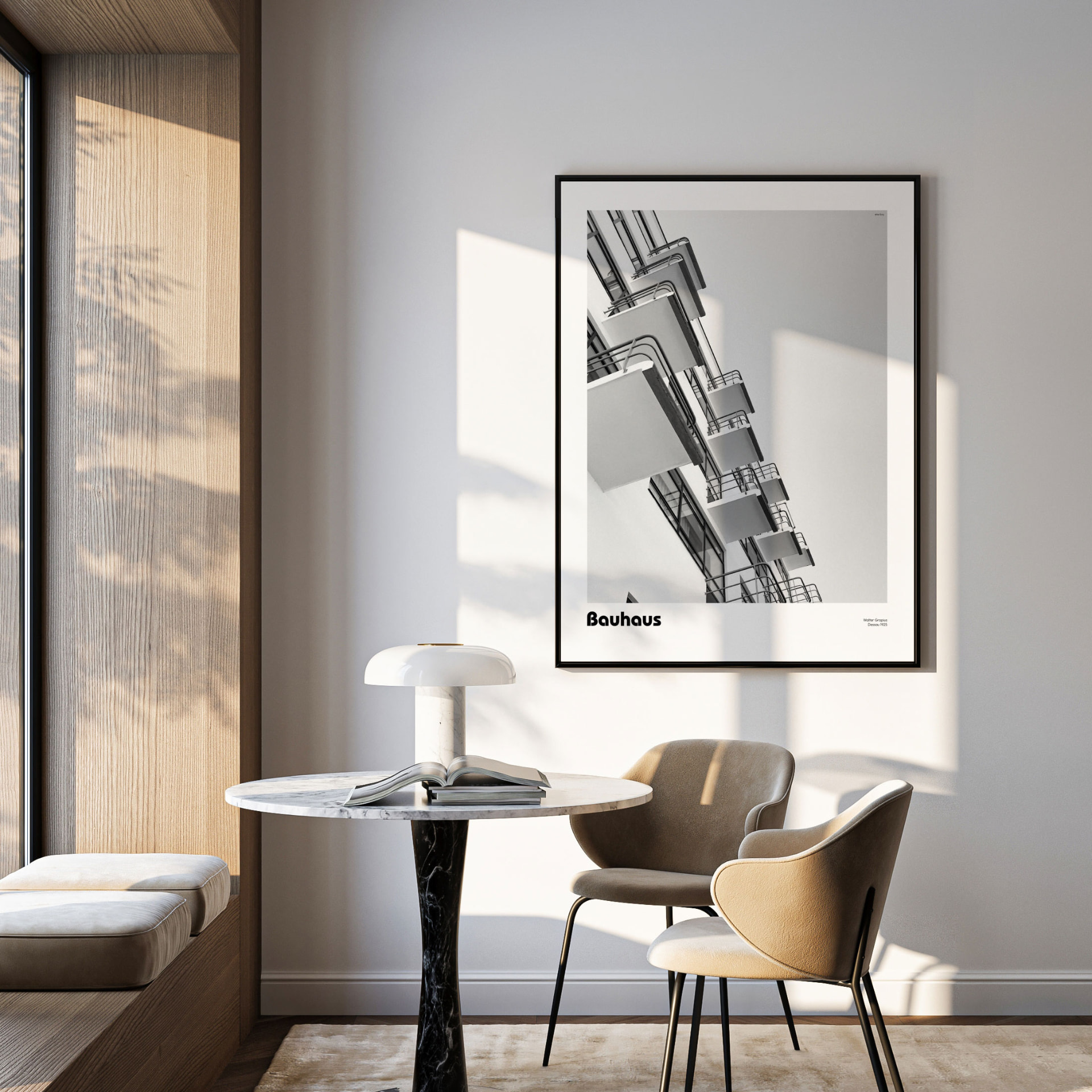 Bauhaus architectural photographic print in a dining room