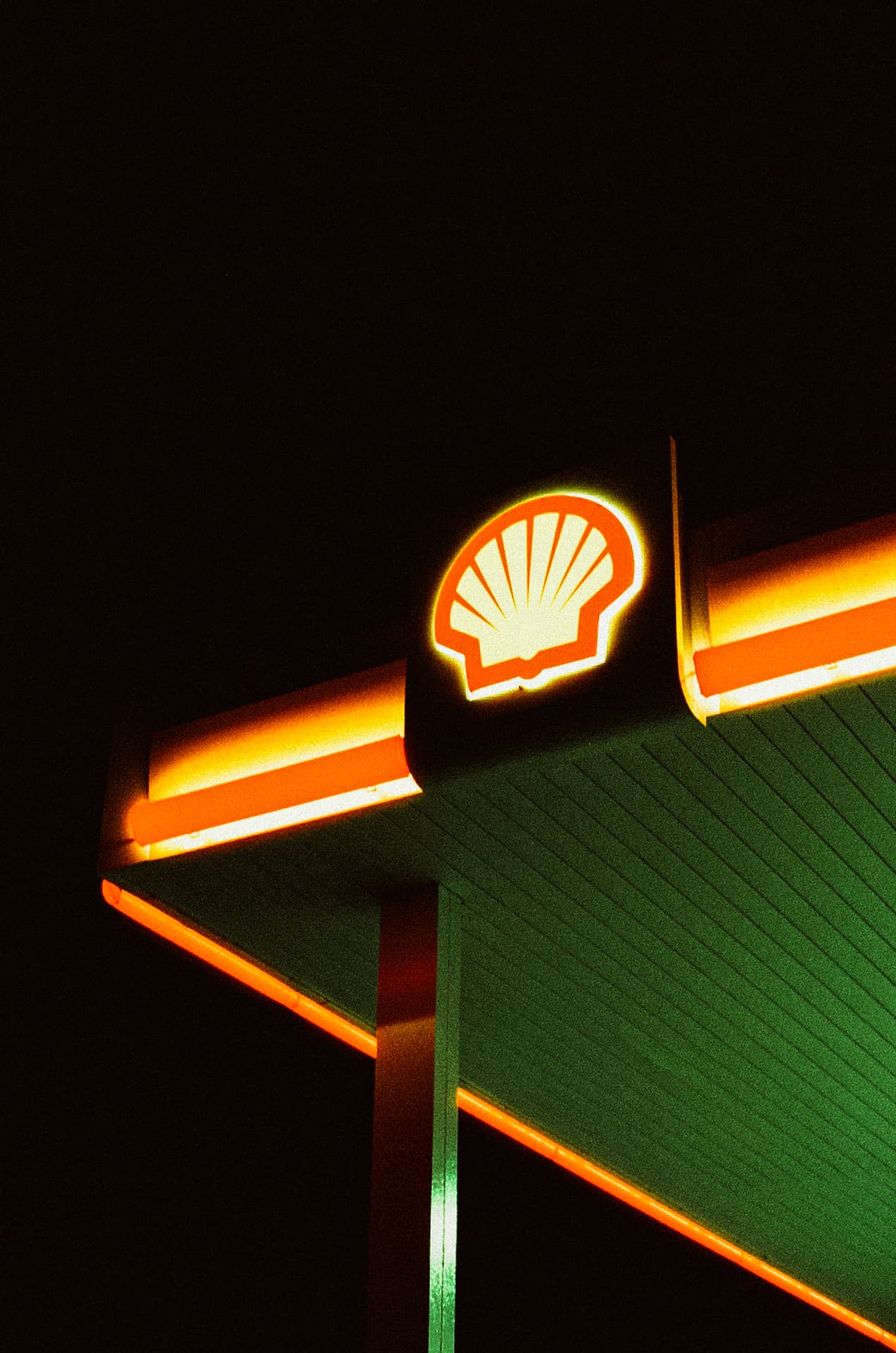 Illuminated Shell station at night